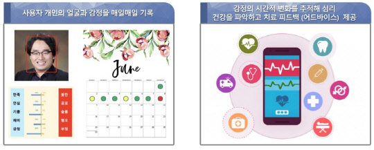 KAIST는 사람의 감정을 이해하는 AI 기반 서비스 구현을 위해 '감성인식 AI 공공DB 구축사업'을 추진한다. 사용자가 입력한 이미지 또는 영상에서 감정을 추출해 매일 감정을 기록하는 서비스로 확장이 가능하다.  KAIST 제공